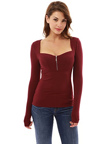 PattyBoutik Women's Square Neck Zip Front Empire Waist Blouse