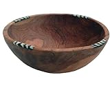 Olive Wood & Bone Inlay Round Bowl (Kenya) - Bamboula #BWLK04MED