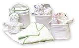 Trend Lab Oval Bath Bag in Sage Trim, Plus Hooded Towel, Mitt and Wash Cloth Terry Velour