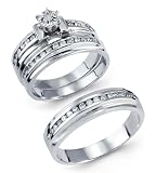 14k White Gold 0.58 Ct Round Diamond Wedding Ring Trio