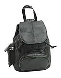 Black Leather Drawstring Mini Backpack Sling Handbag with Cell Phone Holder