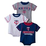 MLB Unisex Infant/Toddler Minnesota Twins 3-Piece Body Suit Set, White/Ash, Large (24 Months)