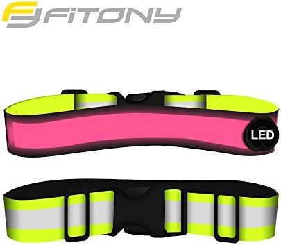 FITONY LED Reflective Belt - Most Safety Gear for Running Cycling Walking Hiking - Adjustable &amp; Lightweight (Pink)