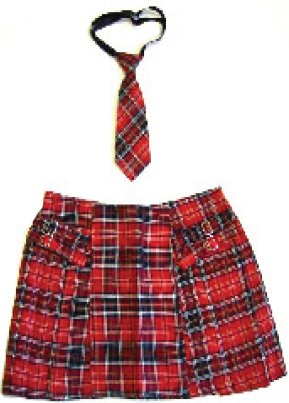 RED PLAID WOMENS SKIRT AND TIE SET