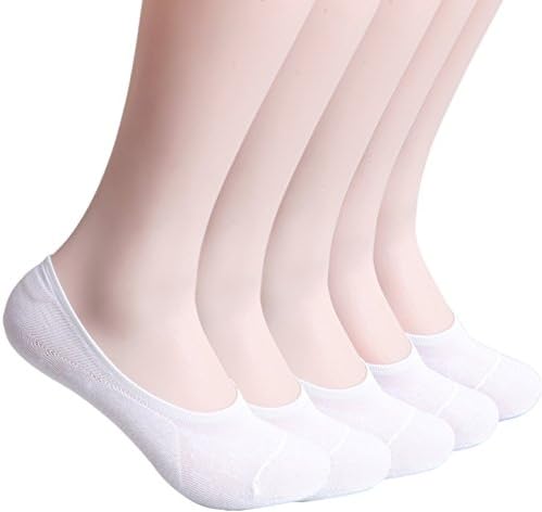 American Trend Women's No-Show Low-Cut Sock Liners Silicon Heel Grip(5 Pairs-White, Shose Size 8-11)