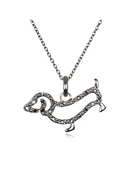Black CZ Dachshund Dog Pendant-18"