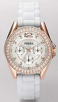 Fossil #ES2810 Women's Riley White Silicone Strap Multi Function Glitz Accented Watch