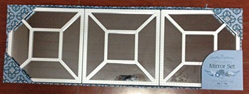 3 Piece Square Studded Mirrors, Wall Accent Display (White)