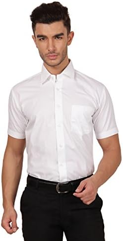 Indhiran Formal Wear White Coloured Half Sleeves VIP Cotton Shirt in Men's Clothing - Size 36