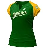 Nike Oakland Athletics Ladies Green Cooperstown Split V-Neck Raglan Tissue T-shirt