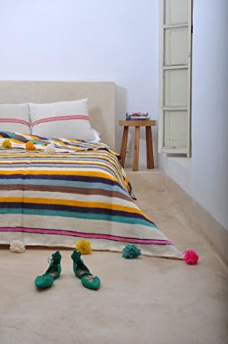 Soledad. Moroccan Pom Pom Blanket Throw, Quilt, Bedding, Wool. Small (59 x 59 inches / 1.5 x 1.5 m)