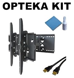 Opteka AM-650 Heavy Duty Black Plasma & LCD TV Dual-Arm Articulating Wall Mount for 34" to 60" Displays (Bonus 6' HDMI Cable And Plasma/LCD Formulated Cleaning Kit Included!)