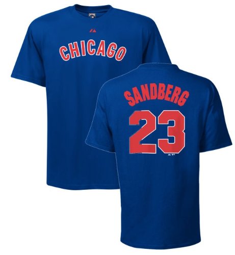 Ryan Sandberg Chicago Cubs Blue MLB Throwback 2 Sided Short Sleeve Tee Shirt By Majestic (S=36)