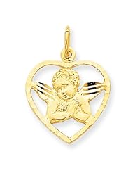14k Gold Angel in Heart Charm