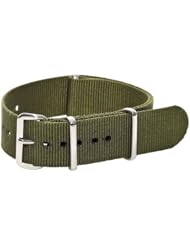 18mm Classic SS Nylon Solid Army Green - Easily Interchangeable Replacement Military Watch Strap / Band - Fits All Watches!!!