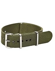 16mm Classic SS Nylon Solid Army Green - Easily Interchangeable Replacement Military Watch Strap / Band - Fits All Watches!!!