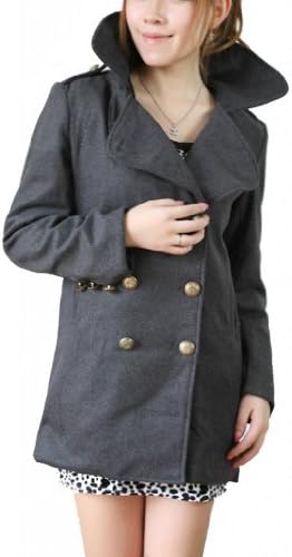 XQN Women's Retro Lapel Epaulettes Long Woolen Blend Coat Peacoat