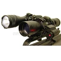 4x30 scope tri-ring on carry handle mount with strobe flashlight and weaver base laser sight