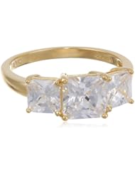18k Yellow Gold Plated Sterling Silver Princess Cut Diamond Simulant Yesterday, Today, Tomorrow 3-Stone Ring, (5.01 cttw), Size 8
