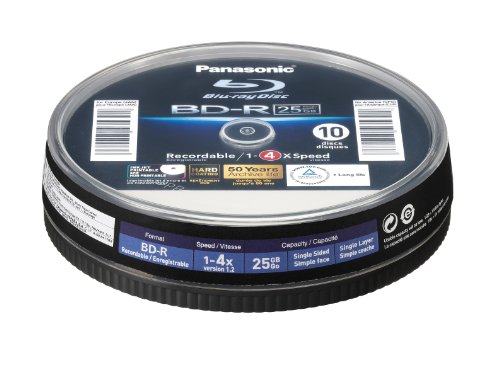 Panasonic LM-BRS2LWE10 25GB Write Once Blu-ray Media 1-4xSpeed Spindle -10 per Pack