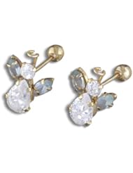 14K Yellow Gold White Light Blue CZ Diamond Angel Stud Earrings