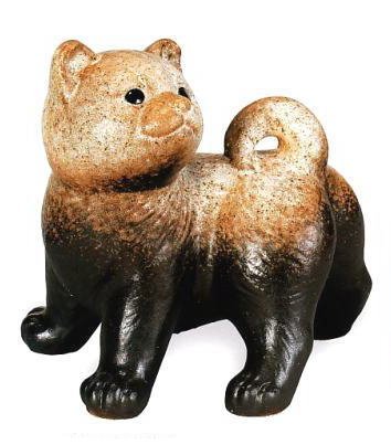 信楽焼　犬　ふりむき　（粉引風）　10号