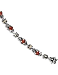 Genuine Sterling Silver & 14K Yellow Gold 5.71 Garnet 7.5 Inch Bracelet 30 .6 Grams Of Gold