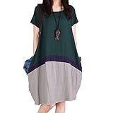 Linyuan ファッション Women's Short Sleeve Color Spliced Cotton & Linen Maternity シャツワンピース Shirt Dress