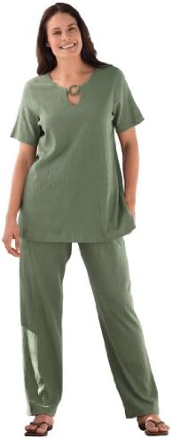 Women's Plus Size 2-pc knit gauze top and palazzo pants set