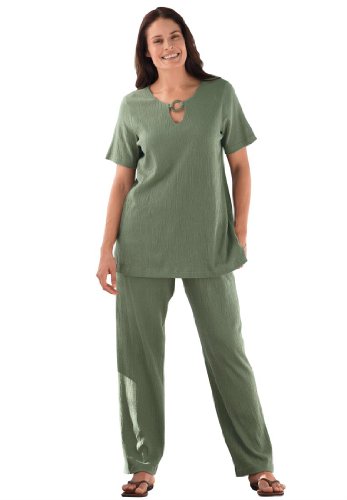 Women's Plus Size 2-pc knit gauze top and palazzo pants set