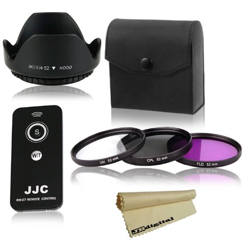 IR Wireless Remote Control + 52mm UV-CPL-FLD Filter Kit + 52mm Lens Hood + JB Digital Microfiber Lens Cleaning Cloth for PENTAX DSLR K-m, K-r, K-x, K-01, K-5, K-7, K10D, K20D, K100D, K110D, K200D, K2000 *ist (D, DL, DL2, DS, DS2) with 18-55mm Lens
