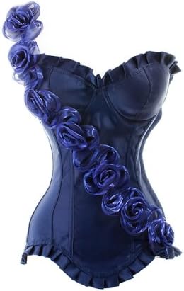Victorian Satin Rose Shoulder Straps Boned Corset Overbust Bustier Top Shapewear