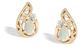 14K Yellow Gold Genuine Pear Opal and Diamond Filligree Earrings