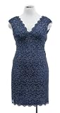 Tadashi Shoji Navy/Silver Metallic Lace Overlay Sleeveless Cocktail Dress