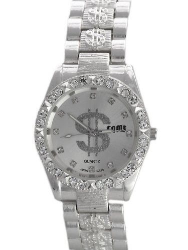 Fame HIP HOP Uhr Dollar Iced mit Zirkoniasteinen