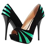 Carinthia42 Velvet Striped Peep Toe Pump BLACK