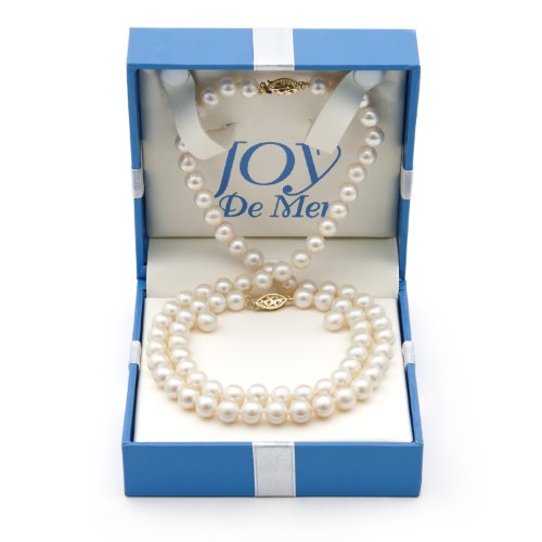 Click To 7-8mm Cultured White Freshwater Pearl Necklace, Bracelet and Earring Set with 14kt Yellow Gold in Gift Box Details... 7-8mm Cultured White Freshwater Pearl Necklace, Bracelet and Earring Set with 14kt Yellow Gold in Gift Box