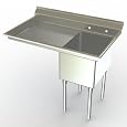 Aero NSF Deluxe Sink, 1-Bowl, With 18 inch Left Hand Drainboard, 21 inch D (Front to Back) X 16 inch W (Left to Right) Bowl