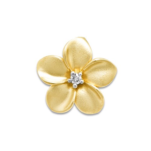 Plumeria Pendant with Diamond in 14K Yellow Gold - 13mm
