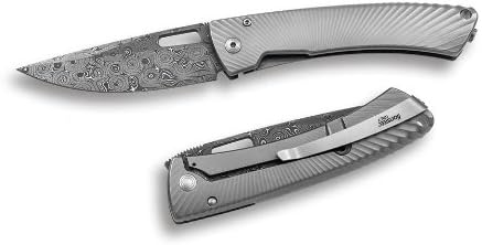 Lion Steel TiSpine Folder with Raindrop Damascus and Titanium Handles