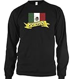 IMAGE OF Mexico Flag and Banner Tattoo Style Design Mens Thermal Shirt, Mexican National Pride Mens Long Sleeve Thermal Shirt, X-Large, Black