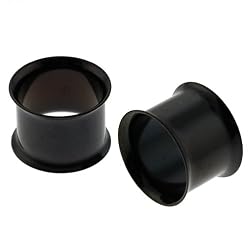 Black Titanium Double Flare Plug with Lip, 8G. Sold as a Pair