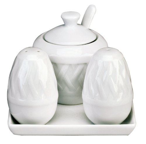 Deshoulieres Louisiane 5-Pieces Cruet Set, White Embossed