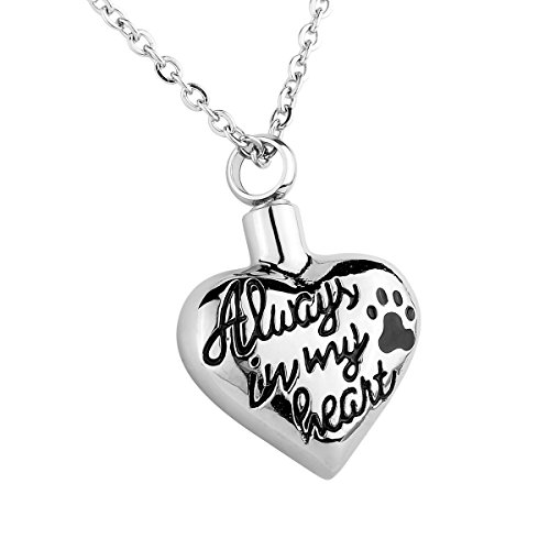 HOUSWEETY Always In My Heart Pet Eternity Paw Waterproof Cremation Urn Necklace Ash Memorial Jewelry