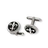Men's Titanium, Black Enamel Fleur De Lis Cuff Links