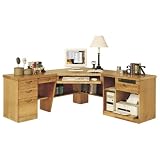 Waterfall Three Piece Corner Computer Desk Set Medium Oak