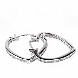 Heart-Shaped Hoop Earrings with Clear CZ, 3 x 15 mm