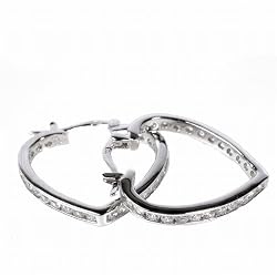 Heart-Shaped Hoop Earrings with Clear CZ, 3 x 15 mm