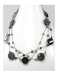 Black Japanese silk cord Semi GemStone Beads Necklace In Zinc
