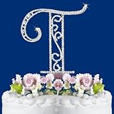 ROMAN STYLE CRYSTAL WEDDING CAKE TOP MONOGRAM LARGE LETTER T